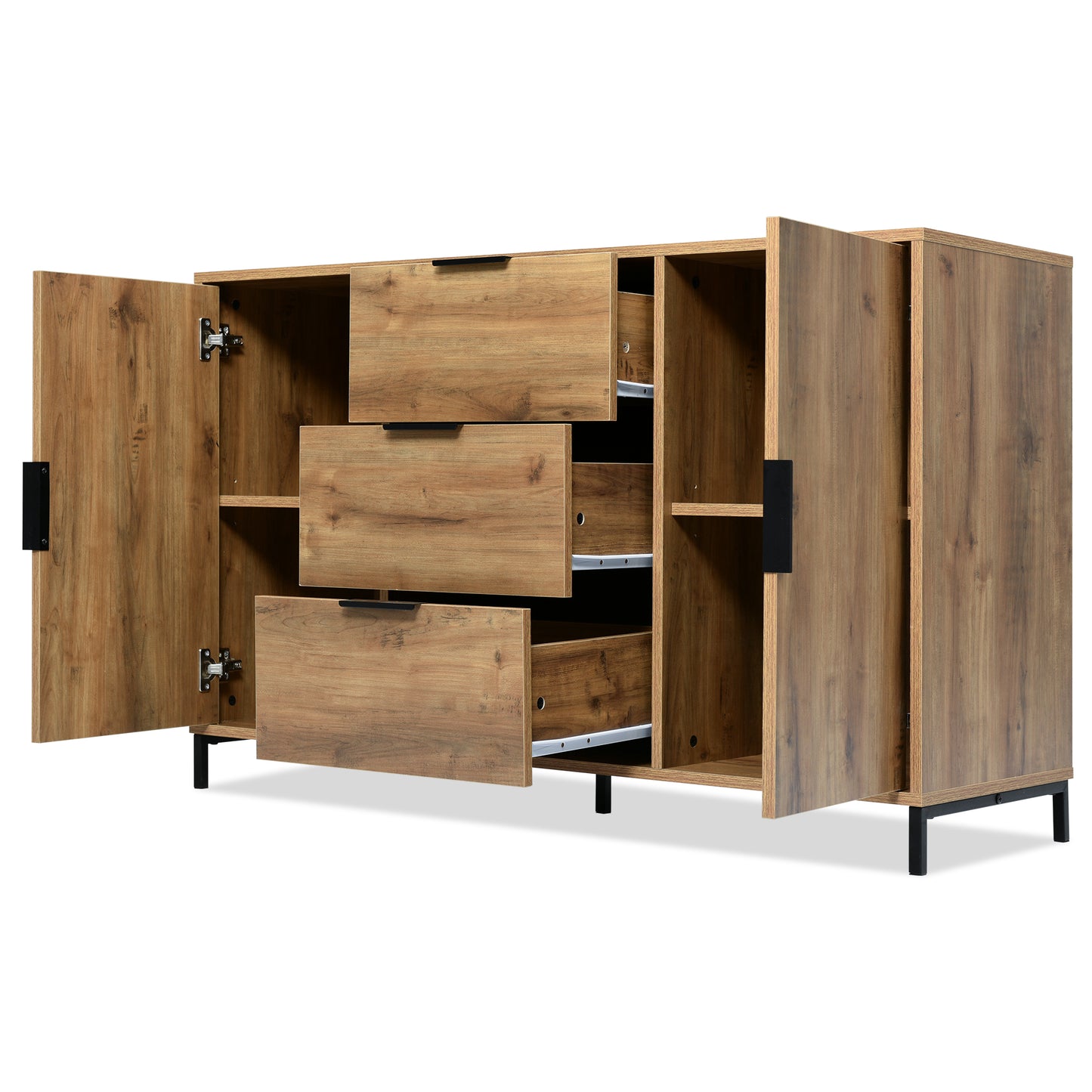 Dark Oak Sideboard Cabinet Chest of Drawers with with 2 Doors, 3 Drawers and Adjustable shelf