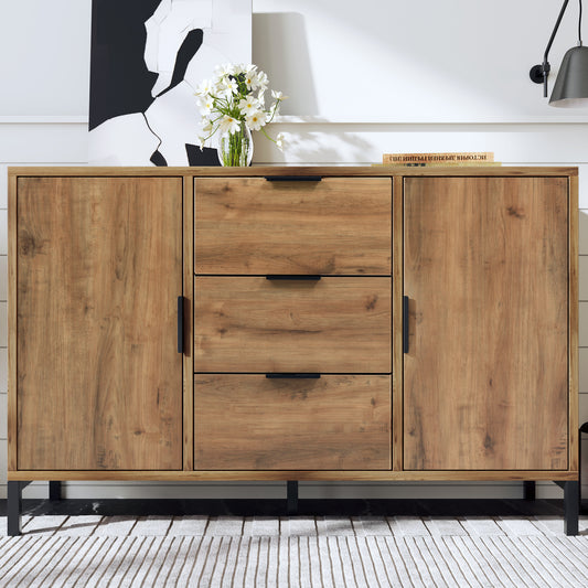 Dark Oak Sideboard Cabinet Chest of Drawers with with 2 Doors, 3 Drawers and Adjustable shelf