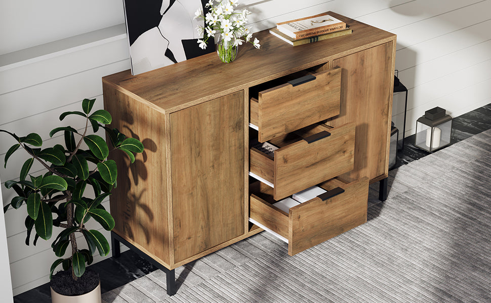 Dark Oak Sideboard Cabinet Chest of Drawers with with 2 Doors, 3 Drawers and Adjustable shelf