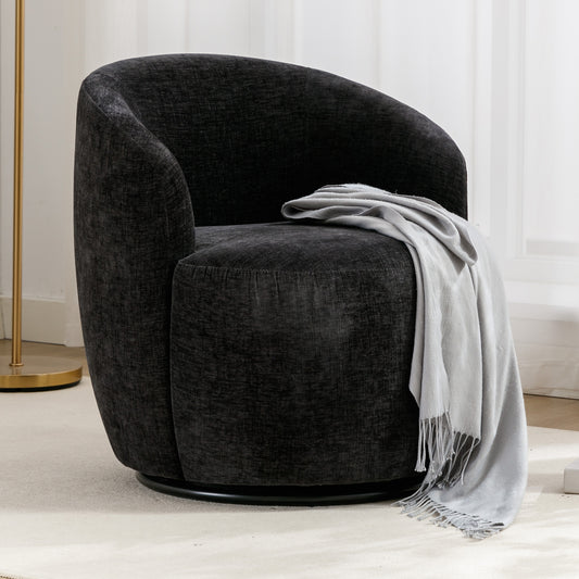 Chenille Fabric Swivel Armchair with Black Powder Coating Metal Ring