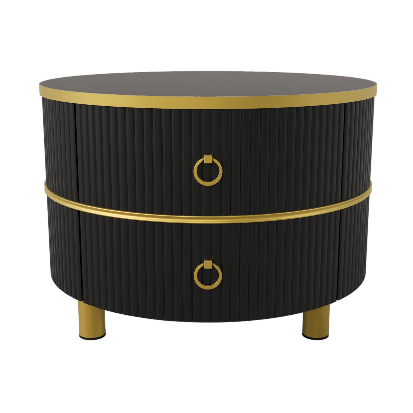 2-in-1 Round MDF Coffee table with High-Gloss Table Top and One Side Table