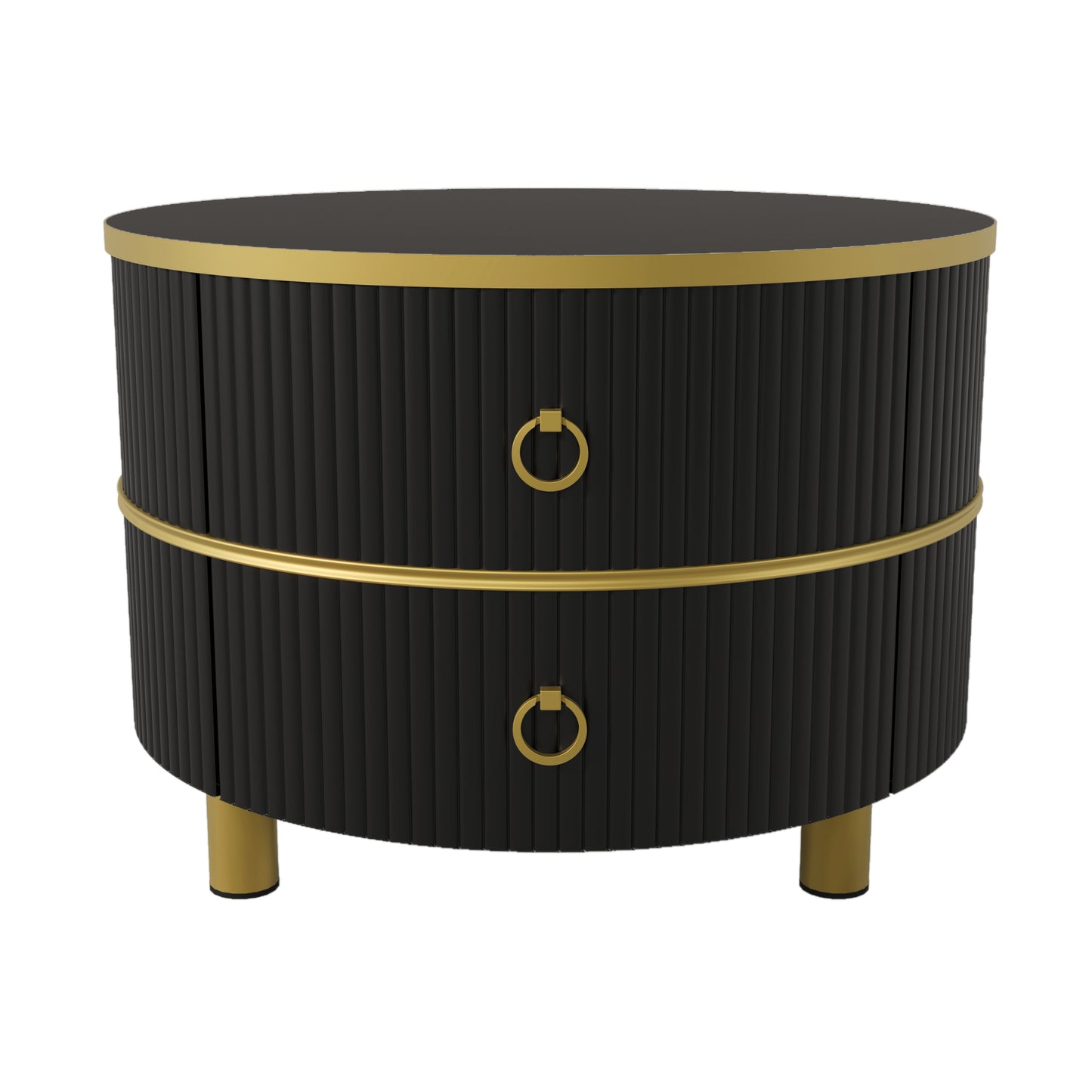 2-in-1 Round MDF Coffee table with High-Gloss Table Top and One Side Table