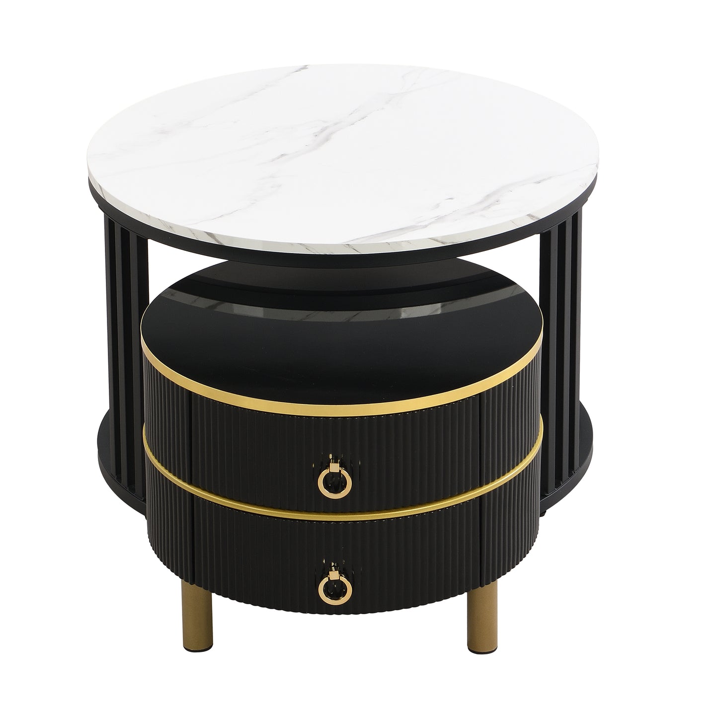 2-in-1 Round MDF Coffee table with High-Gloss Table Top and One Side Table