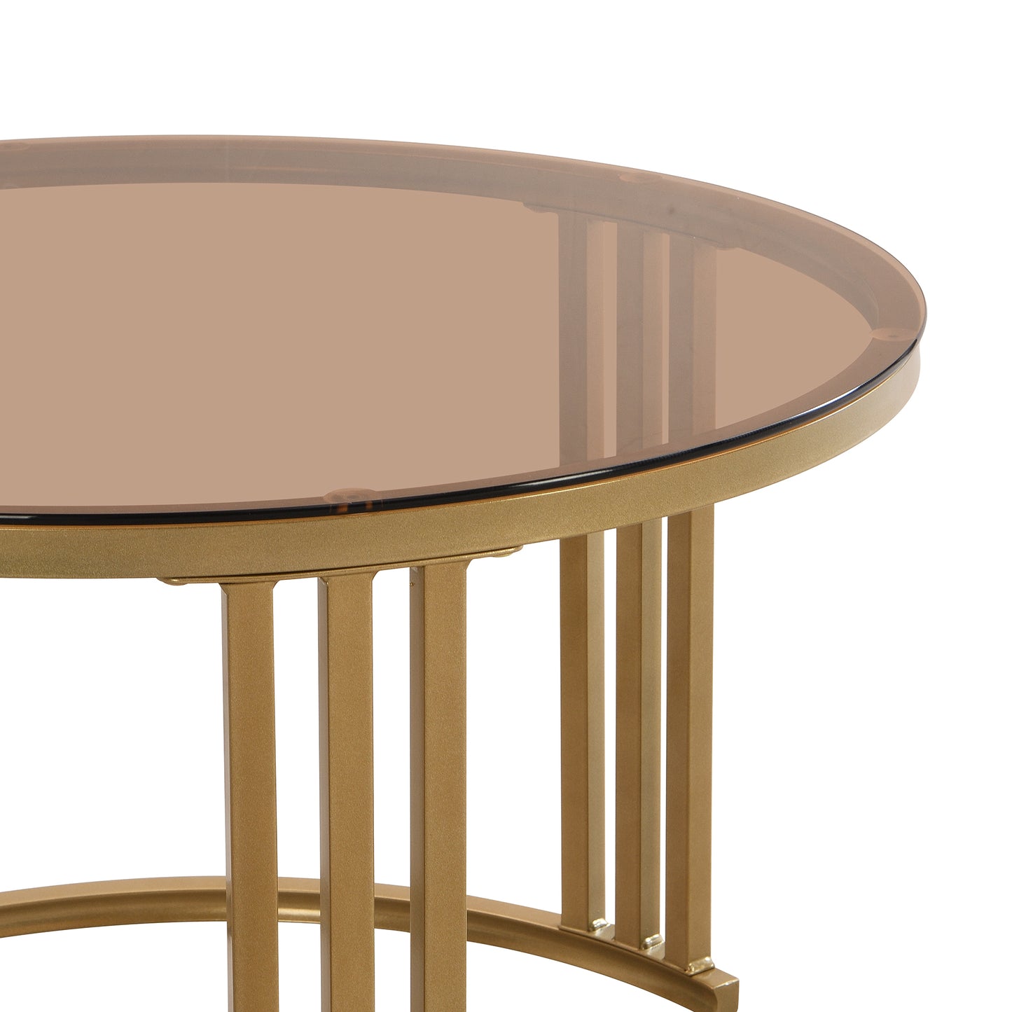 2-in-1 Round MDF Coffee table with High-Gloss Table Top and One Side Table