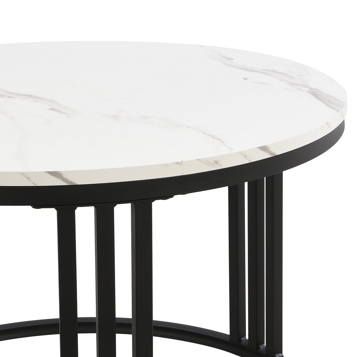 2-in-1 Round MDF Coffee table with High-Gloss Table Top and One Side Table