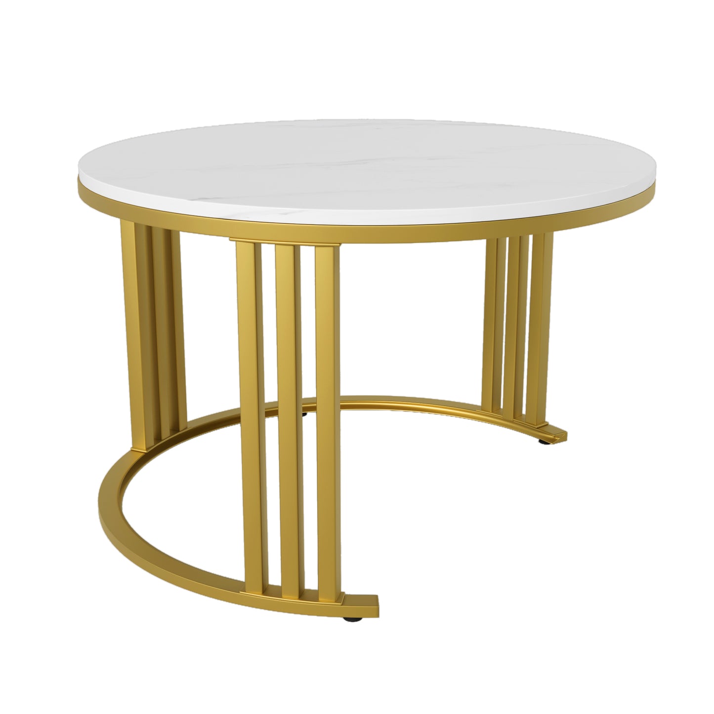 2-in-1 Round MDF Coffee table with High-Gloss Table Top and One Side Table