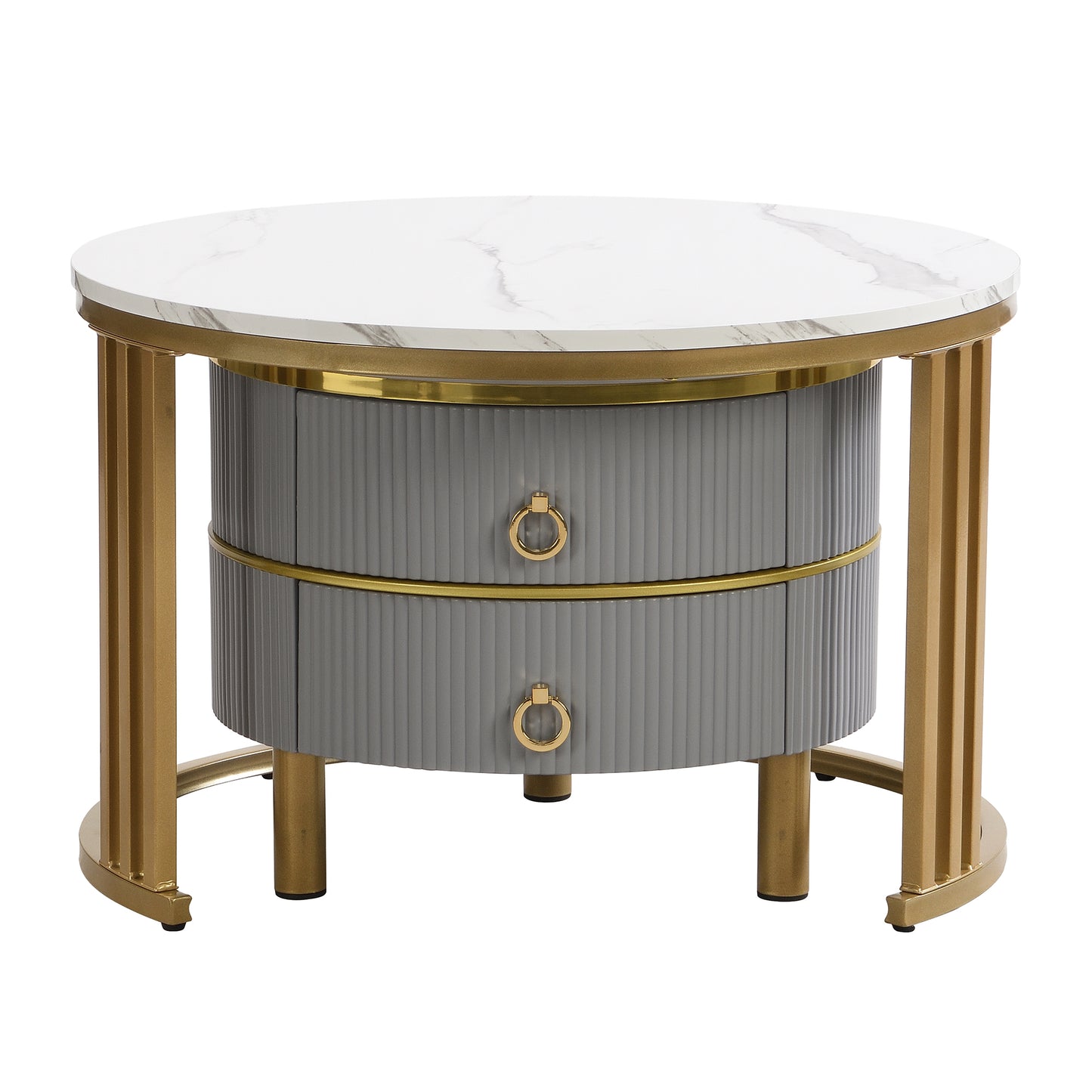 2-in-1 Round MDF Coffee table with High-Gloss Table Top and One Side Table