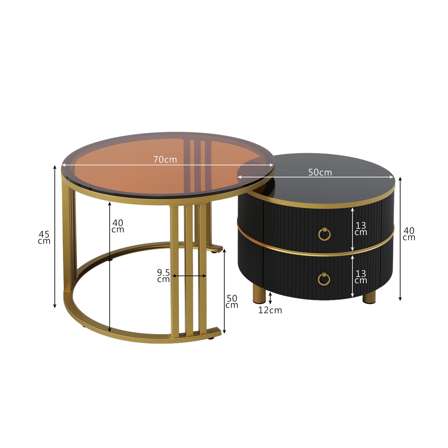 2-in-1 Round MDF Coffee table with High-Gloss Table Top and One Side Table