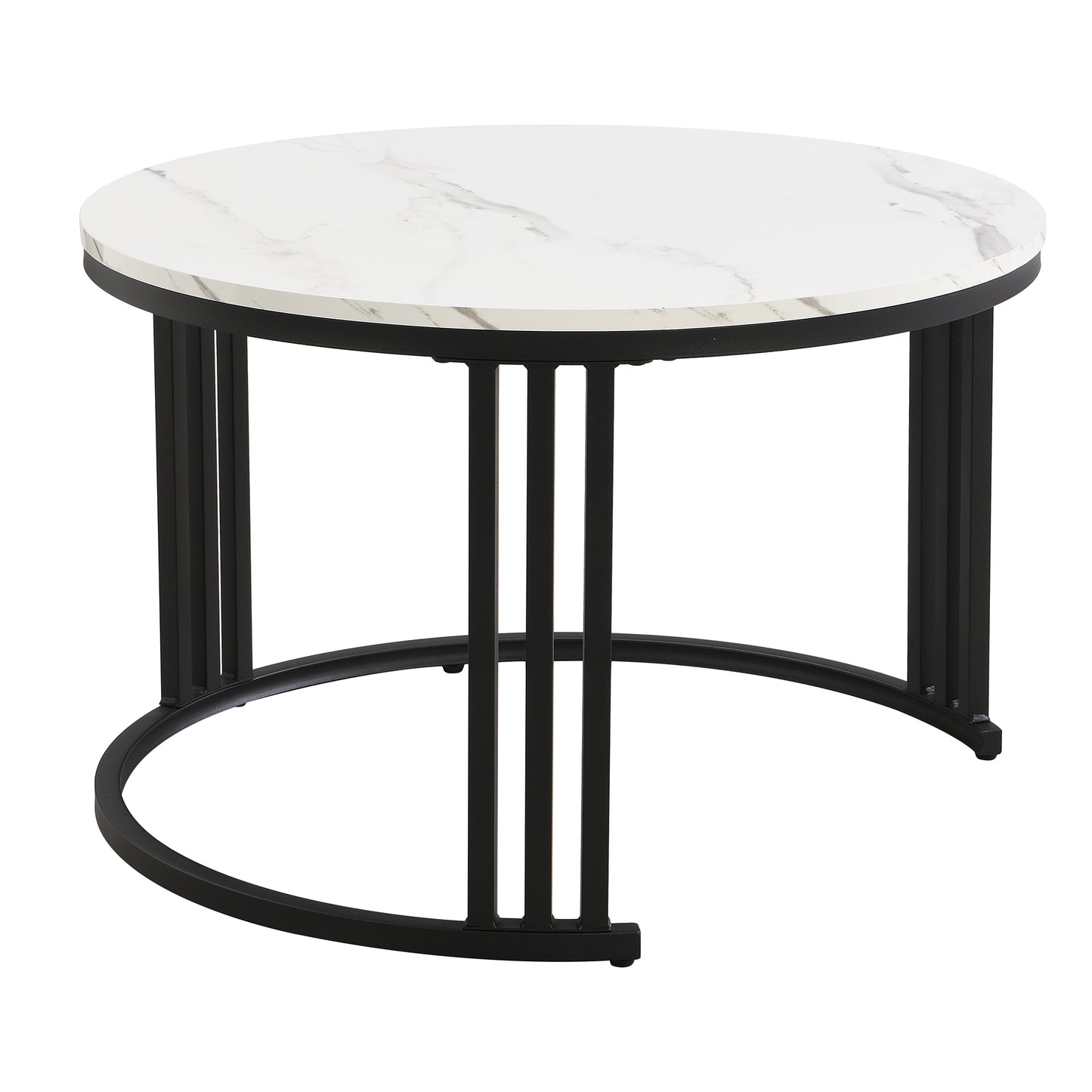 2-in-1 Round MDF Coffee table with High-Gloss Table Top and One Side Table