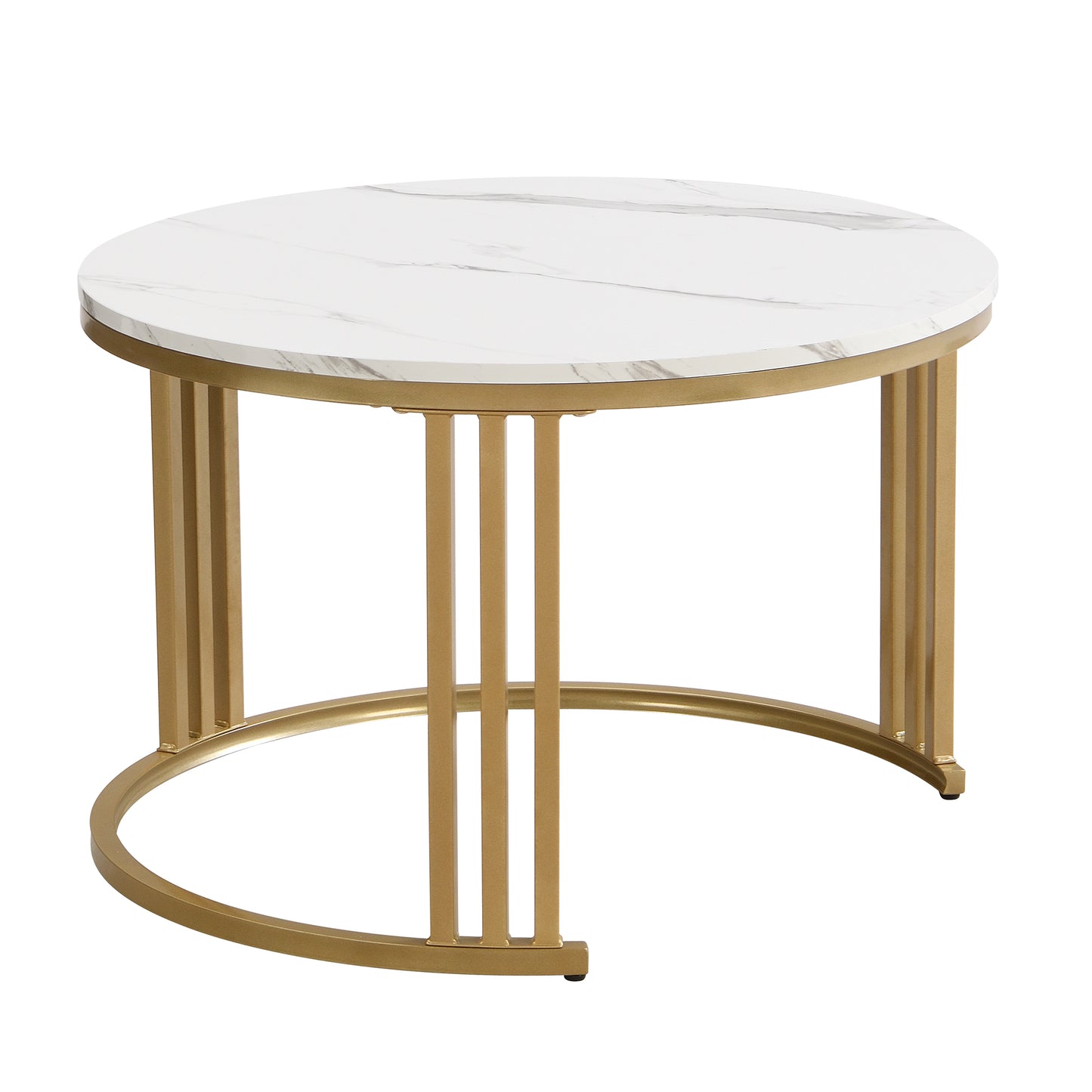 2-in-1 Round MDF Coffee table with High-Gloss Table Top and One Side Table