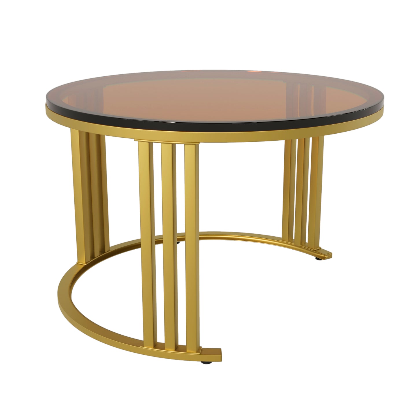 2-in-1 Round MDF Coffee table with High-Gloss Table Top and One Side Table