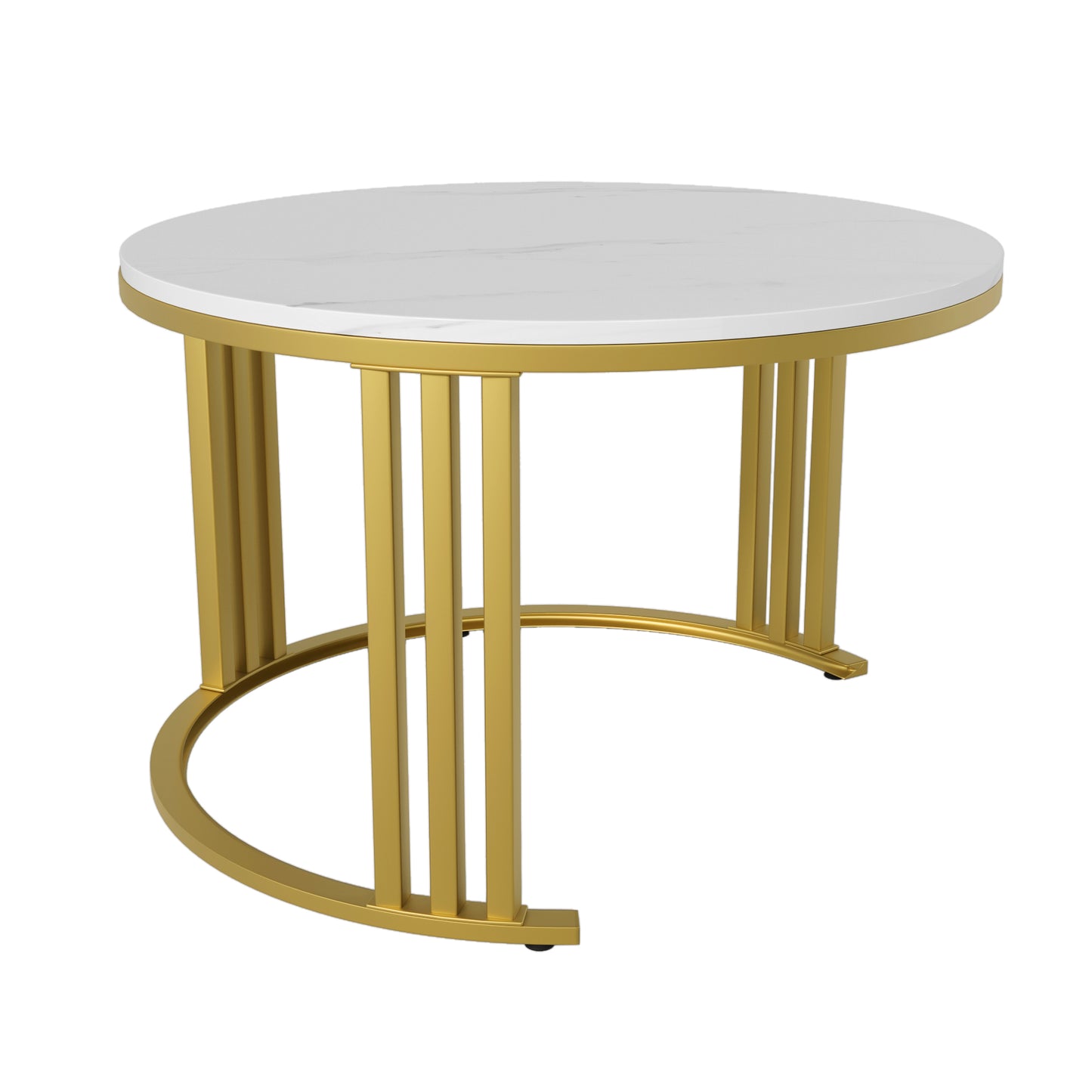 2-in-1 Round MDF Coffee table with High-Gloss Table Top and One Side Table