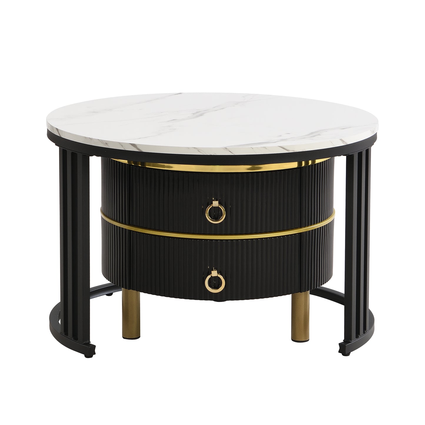 2-in-1 Round MDF Coffee table with High-Gloss Table Top and One Side Table