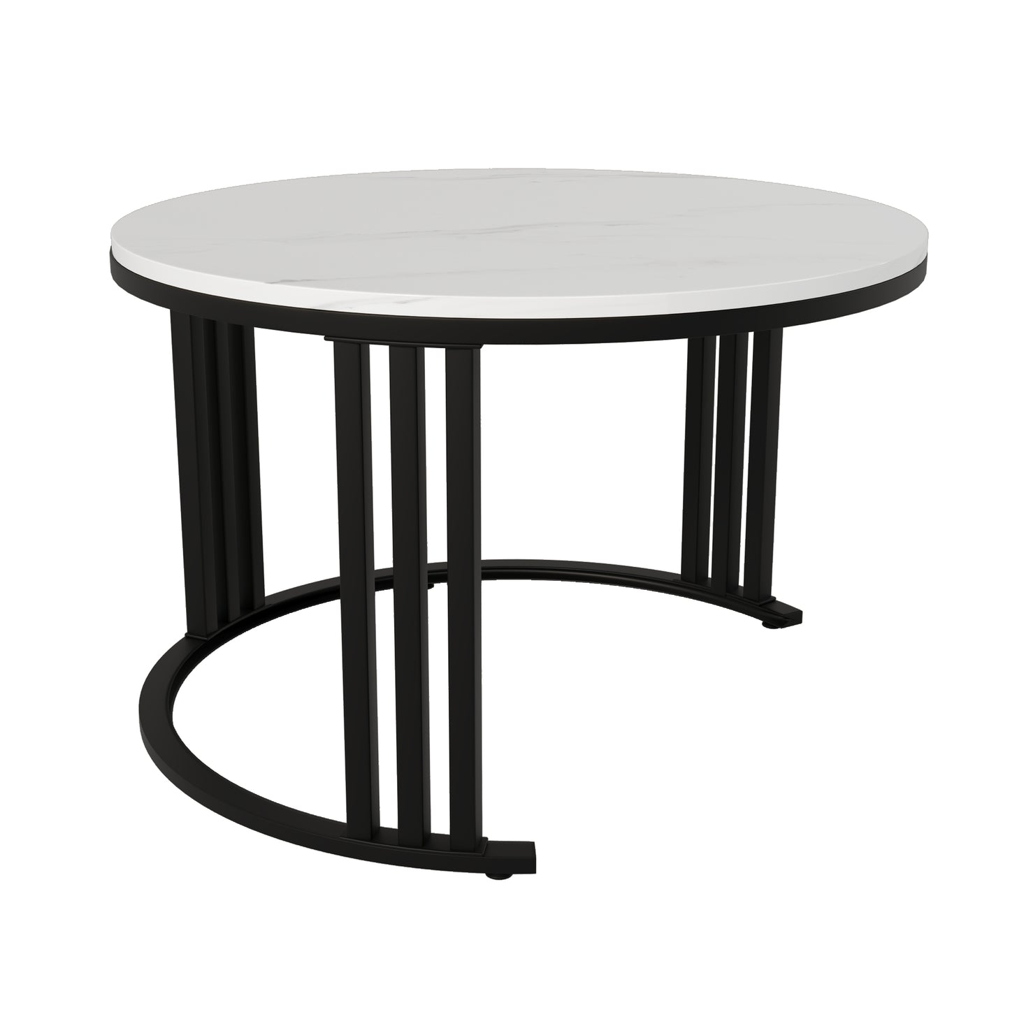 2-in-1 Round MDF Coffee table with High-Gloss Table Top and One Side Table