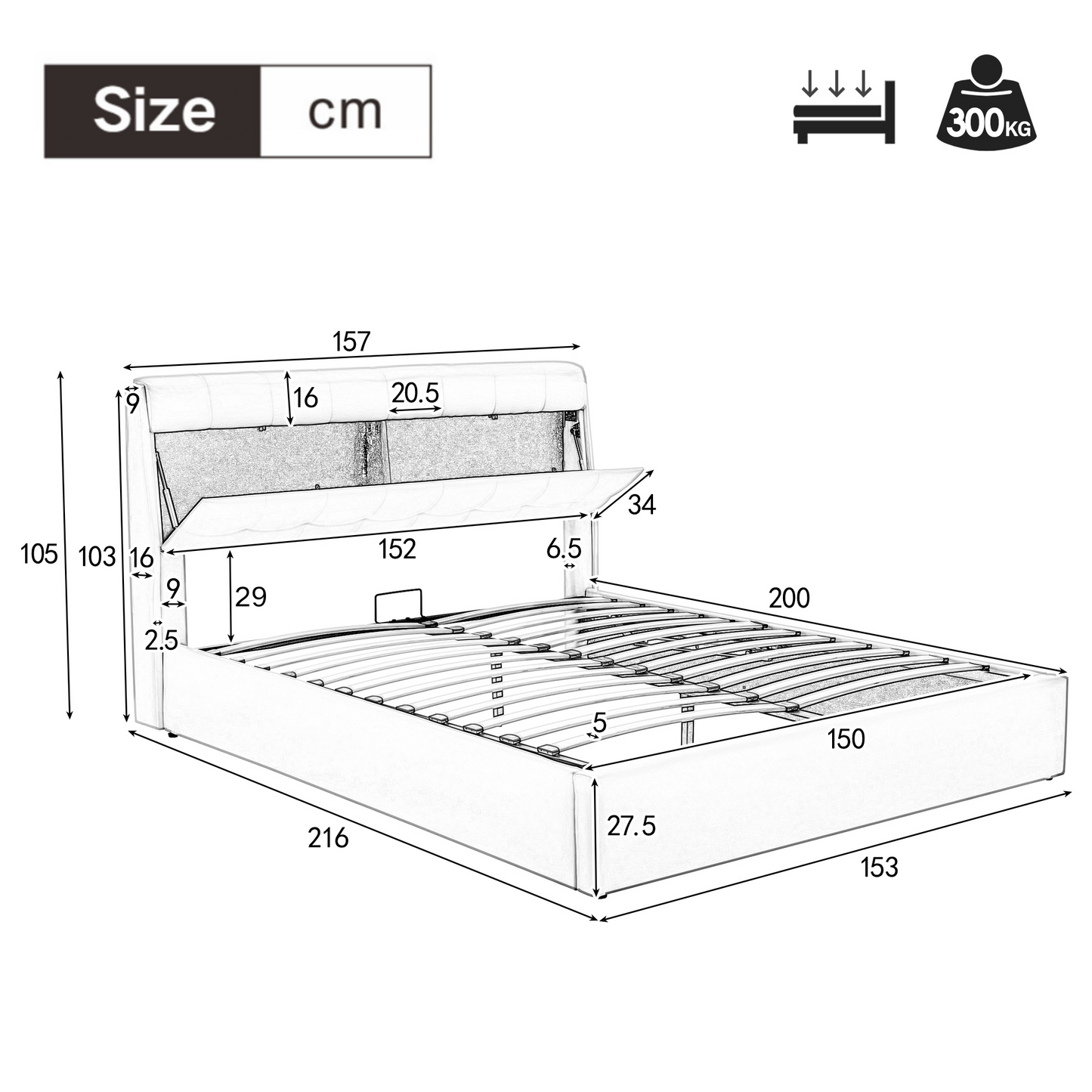 Faux Leather Bed Frame with Bed Box and Concealed Headboard Storage