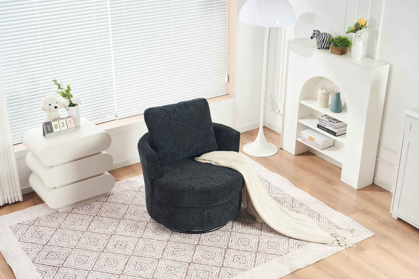 Chenille Swivel Armchair with Thick Foam Pad Back Cushion