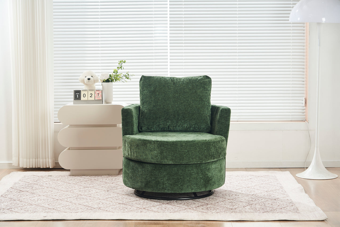 Chenille Swivel Armchair with Thick Foam Pad Back Cushion