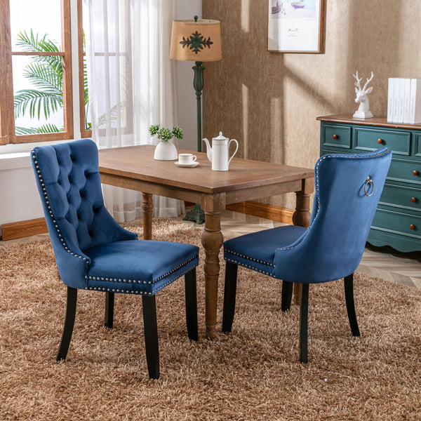 Set of 2 Blue Luxury Velvet Kitchen Dining Chairs