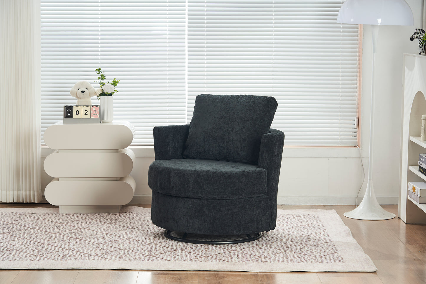 Chenille Swivel Armchair with Thick Foam Pad Back Cushion