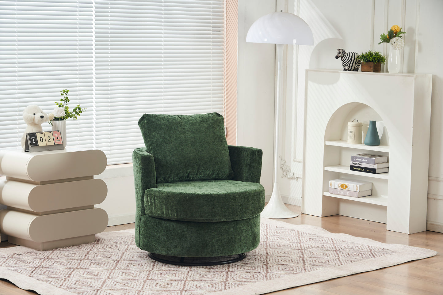 Chenille Swivel Armchair with Thick Foam Pad Back Cushion