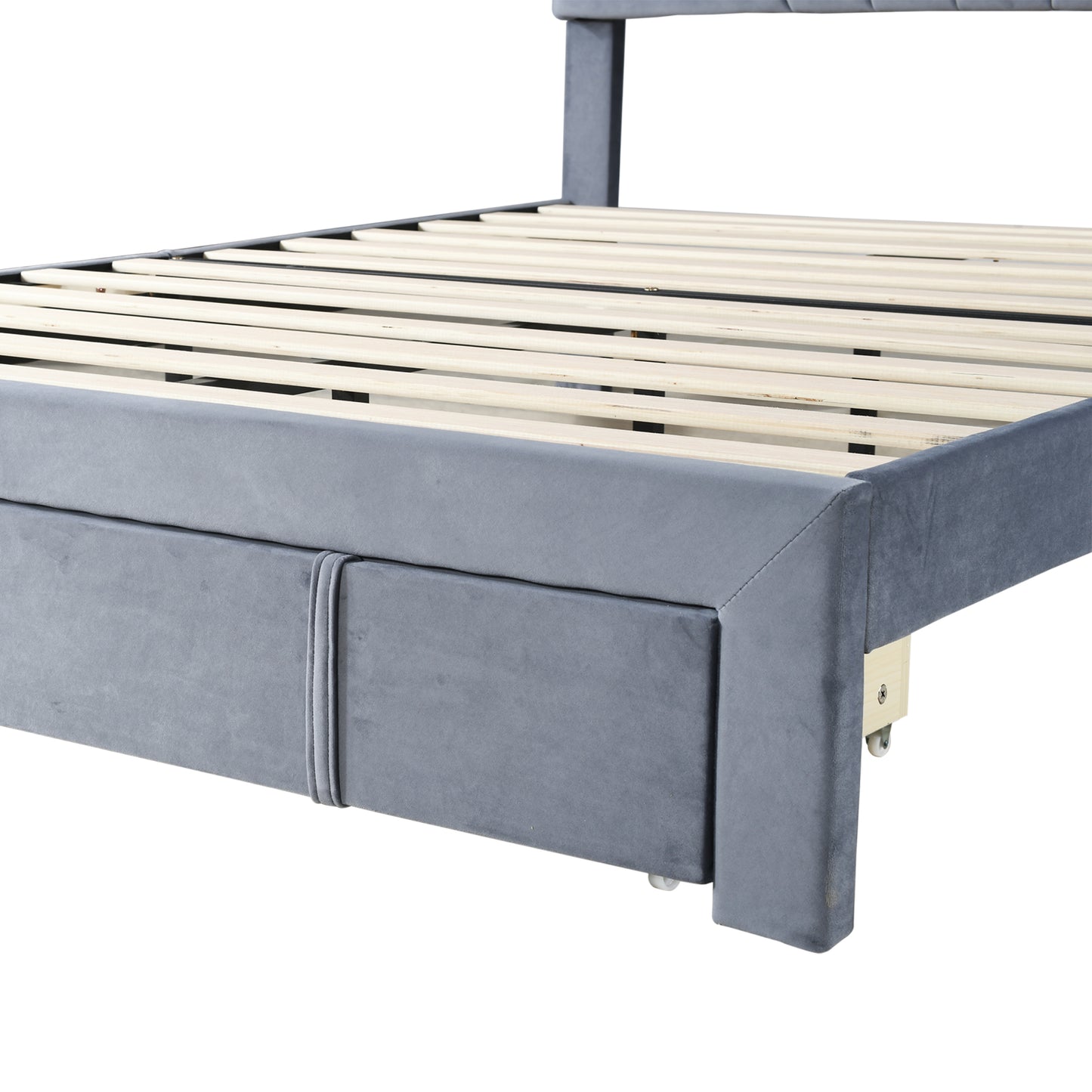 Double Velvet Upholstered Bed with a Big Storage Drawer and Adjustable Headboard