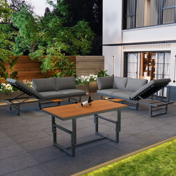 Acacia Wood Garden Furniture Set with Adjustable Backrest and Coffee Table