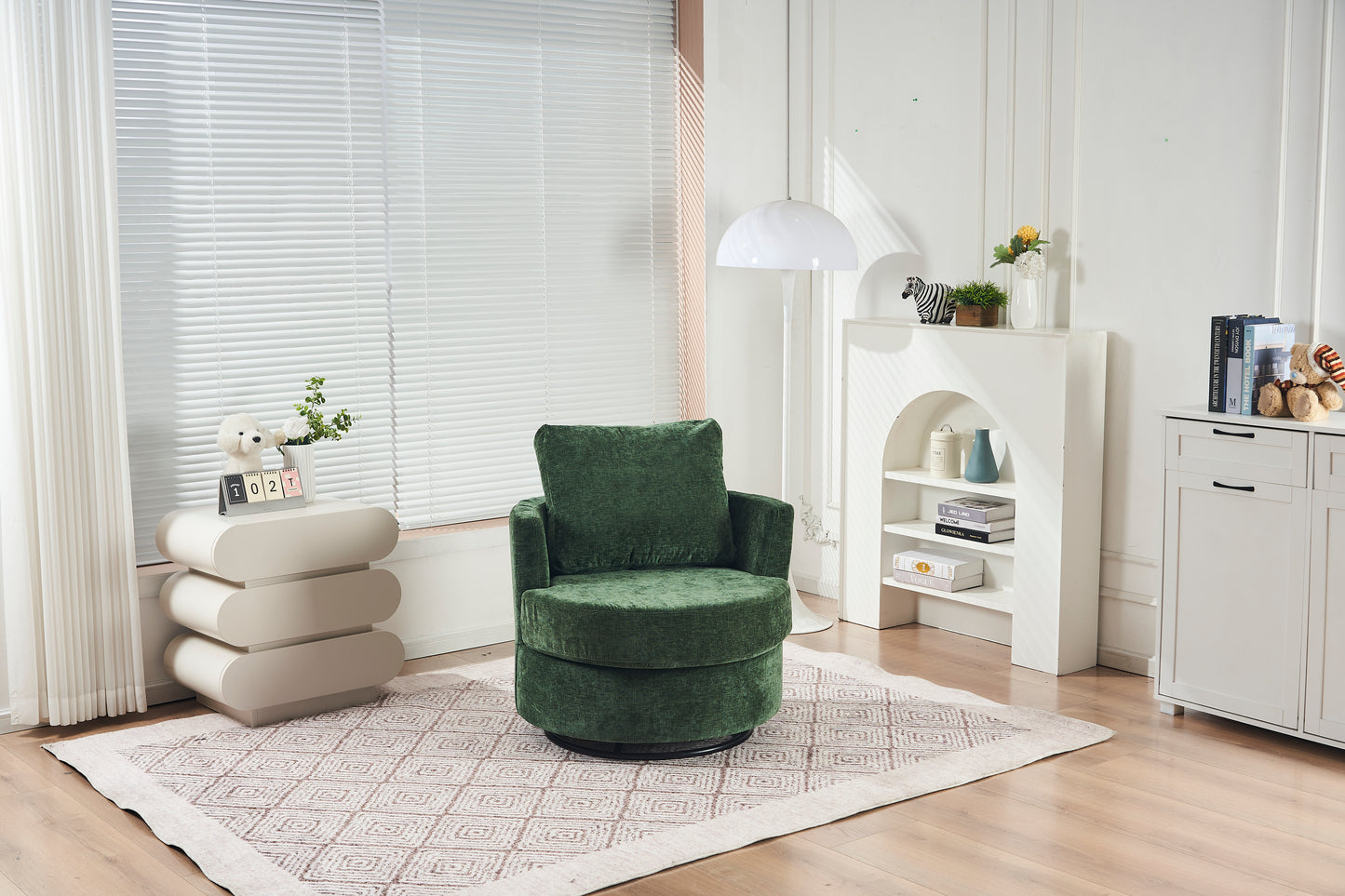 Chenille Swivel Armchair with Thick Foam Pad Back Cushion