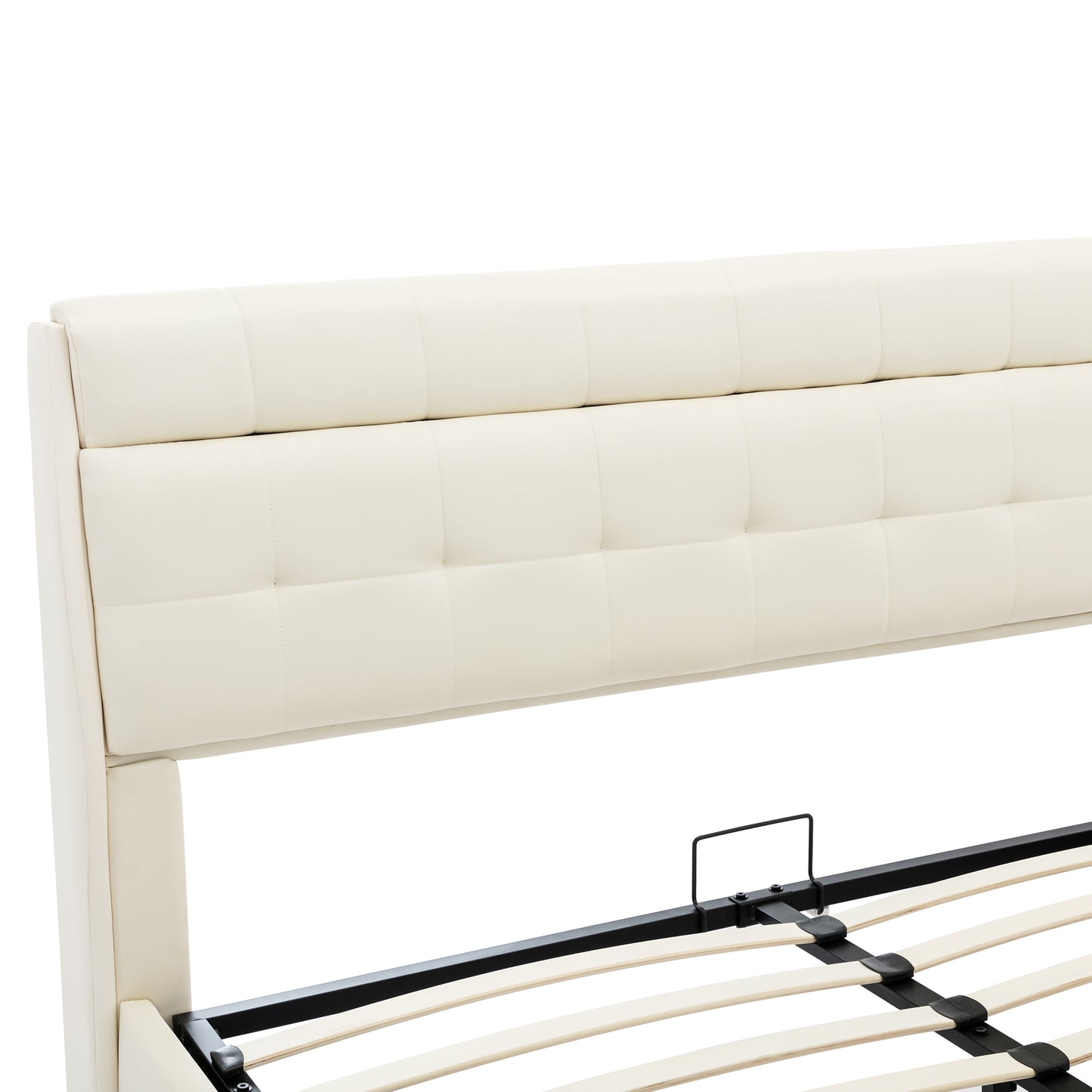 Faux Leather Bed Frame with Bed Box and Concealed Headboard Storage