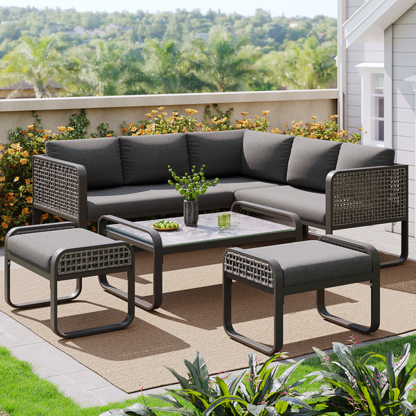 Rattan 7 Seater Outdoor Furniture Set with Stools and Coffee Table Grey