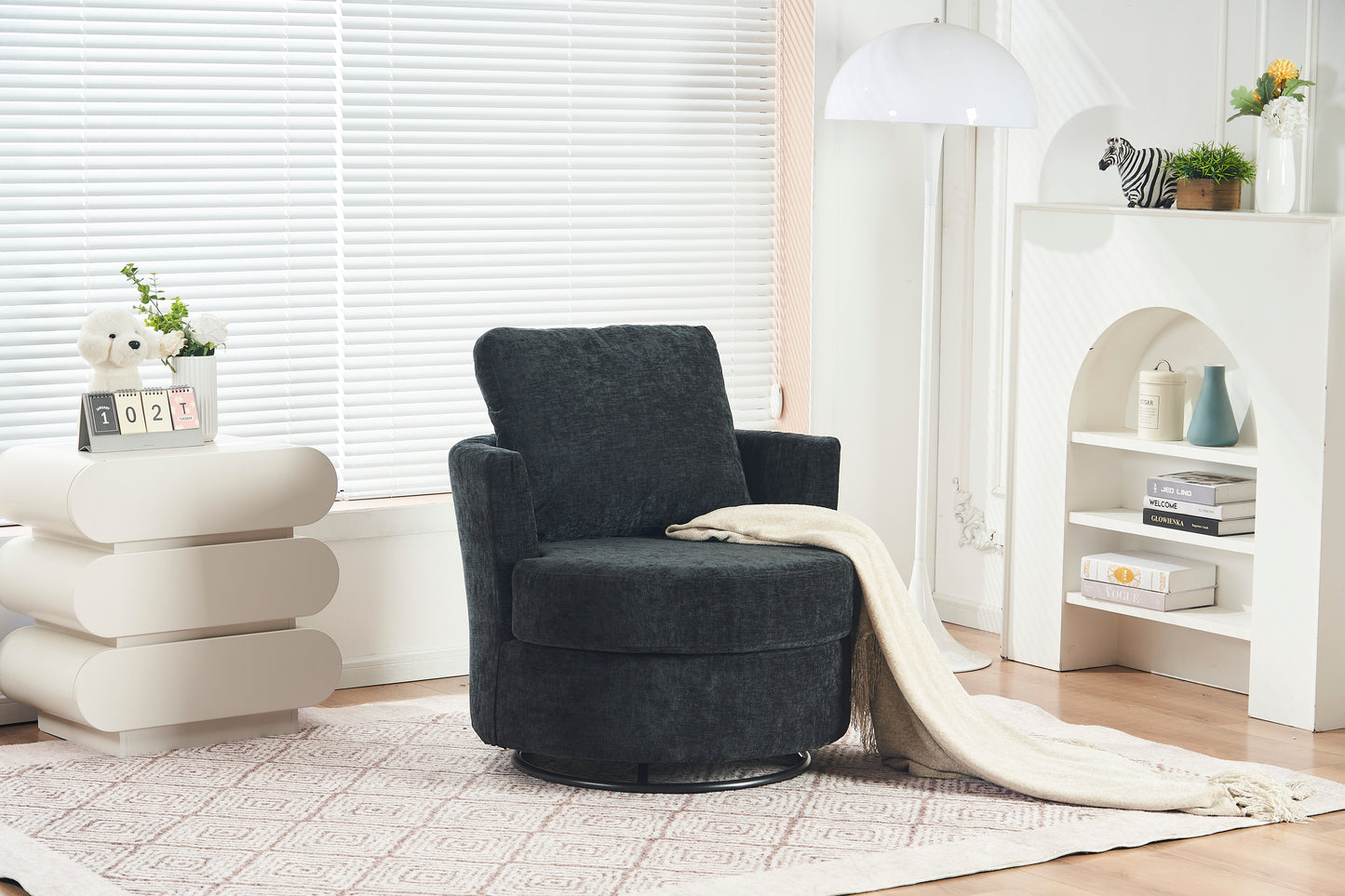 Chenille Swivel Armchair with Thick Foam Pad Back Cushion