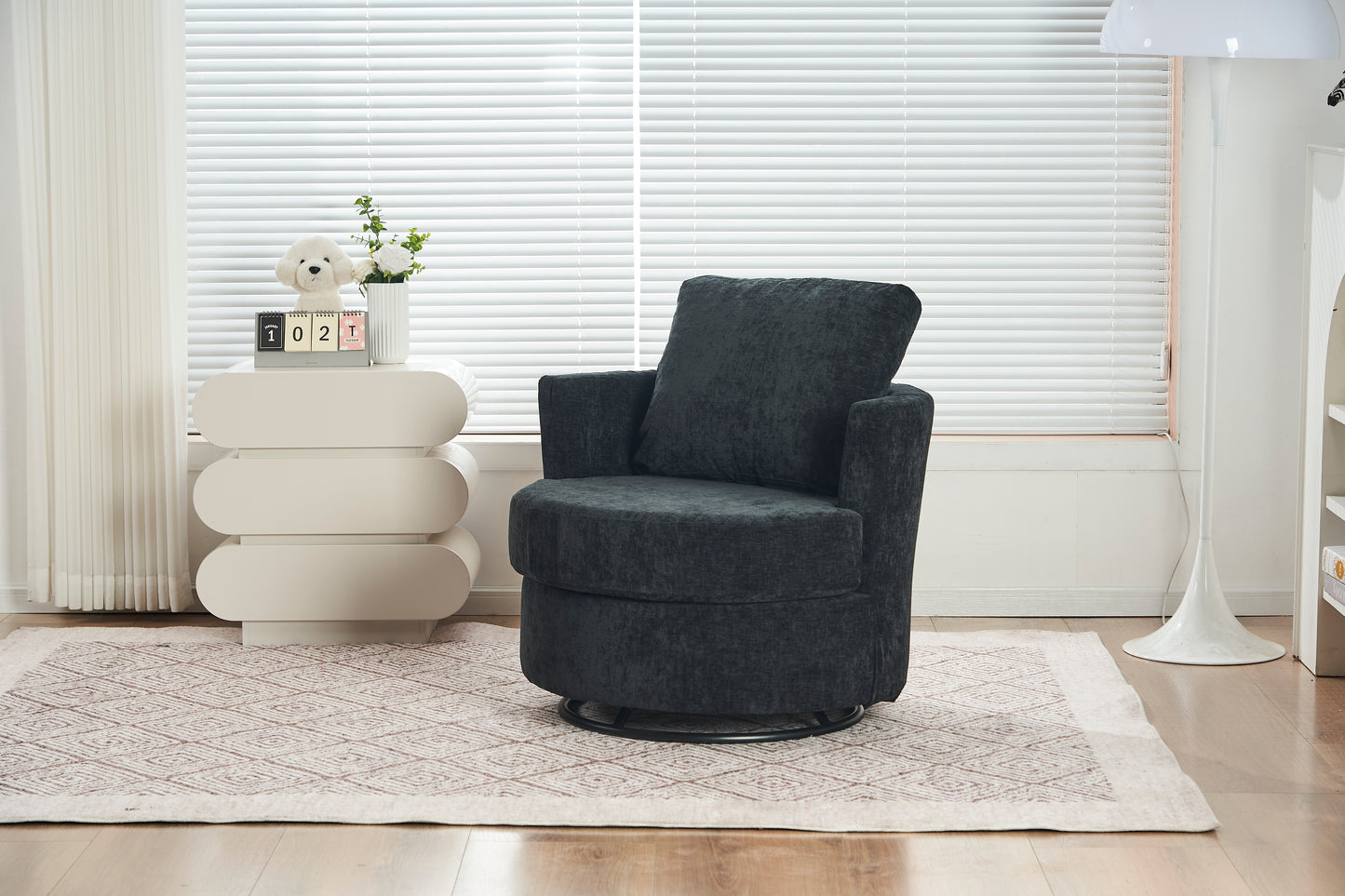 Chenille Swivel Armchair with Thick Foam Pad Back Cushion