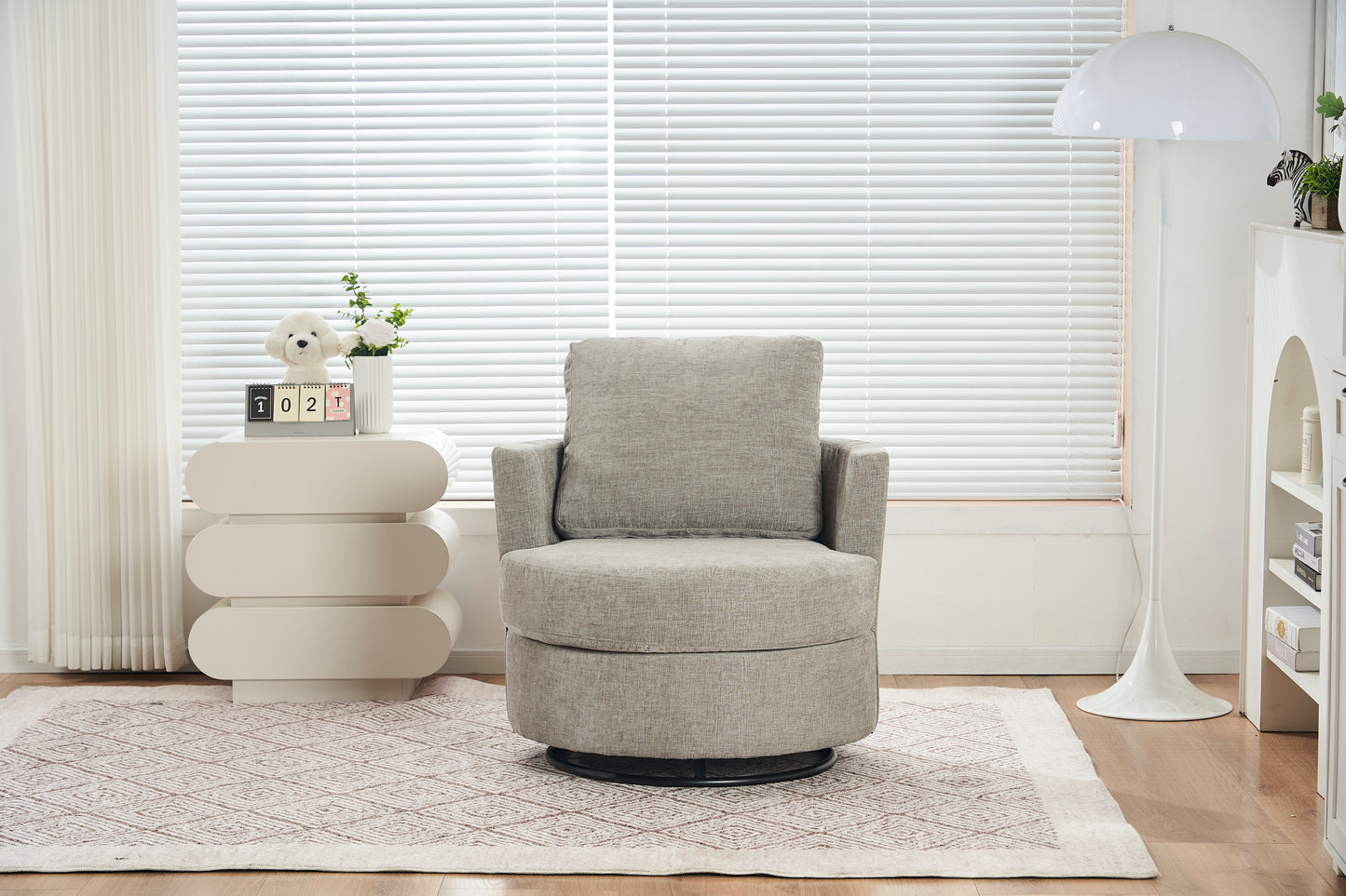 Chenille Swivel Armchair with Thick Foam Pad Back Cushion