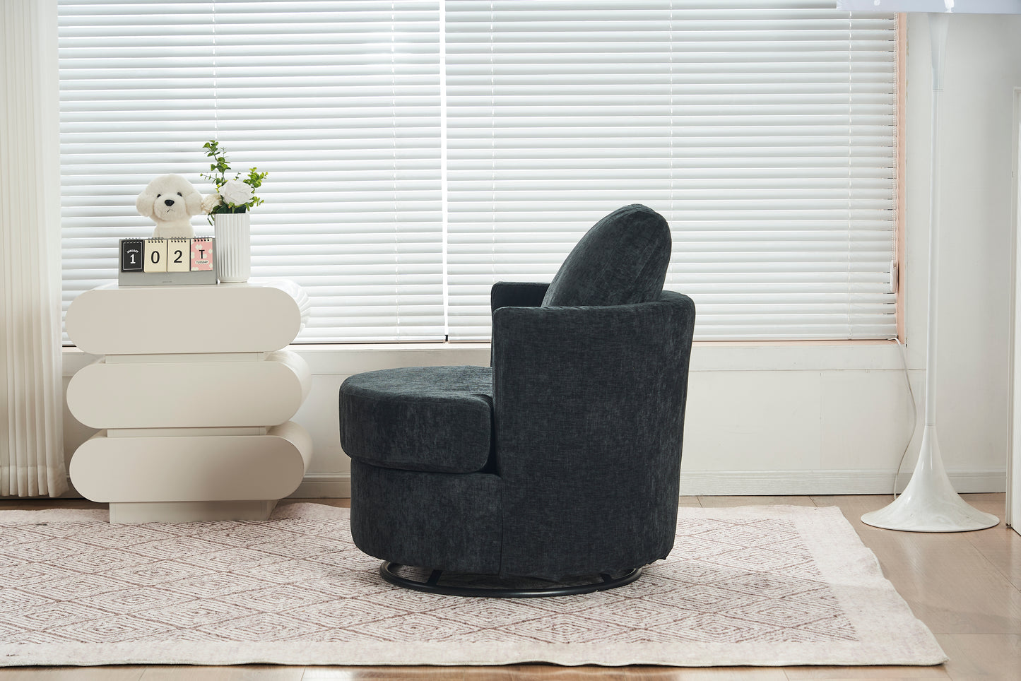 Chenille Swivel Armchair with Thick Foam Pad Back Cushion