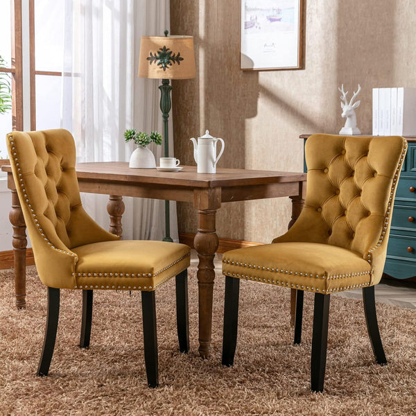 Set of 2 Yellow Luxury Velvet Kitchen Dining Chairs