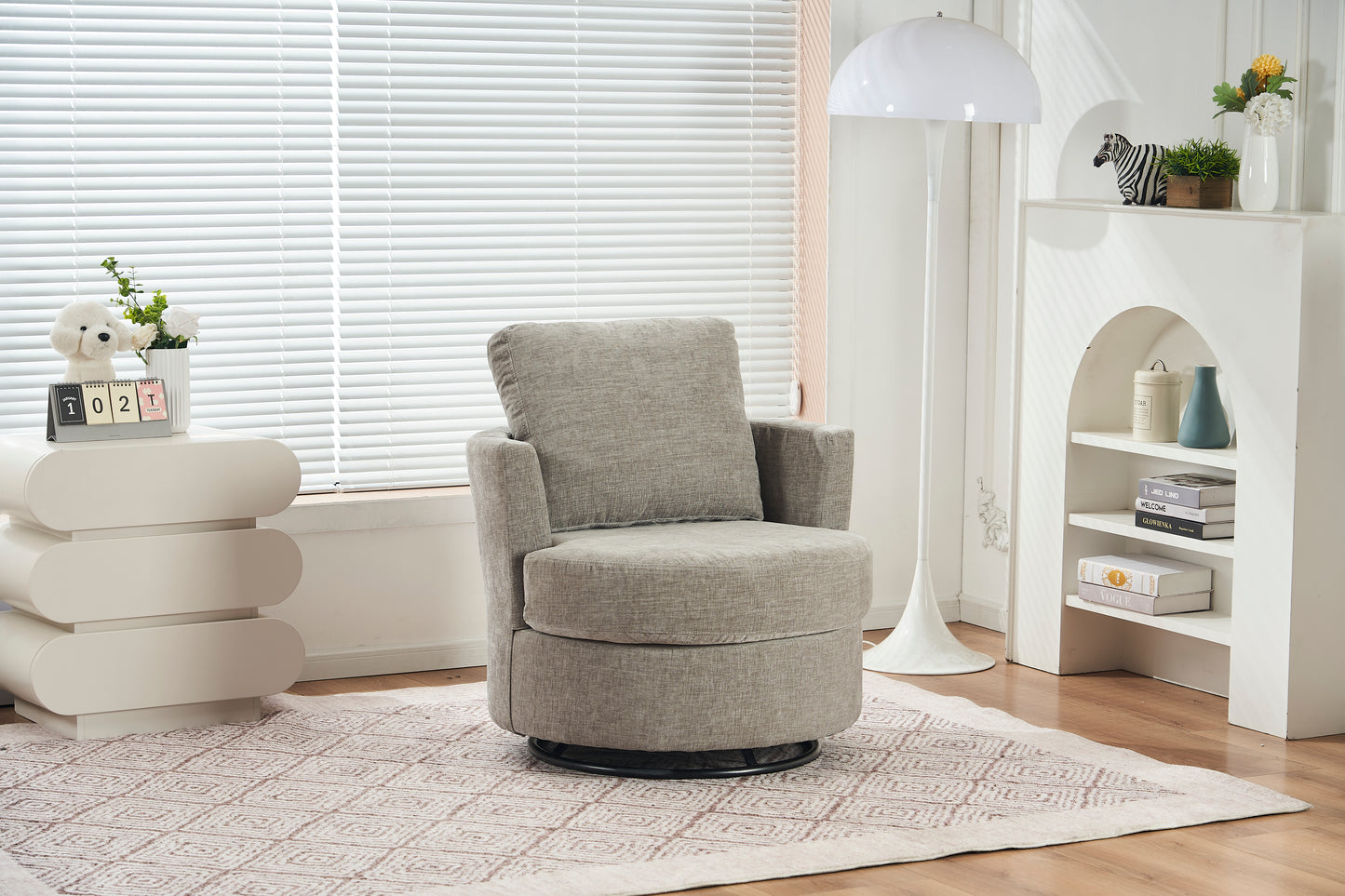 Chenille Swivel Armchair with Thick Foam Pad Back Cushion