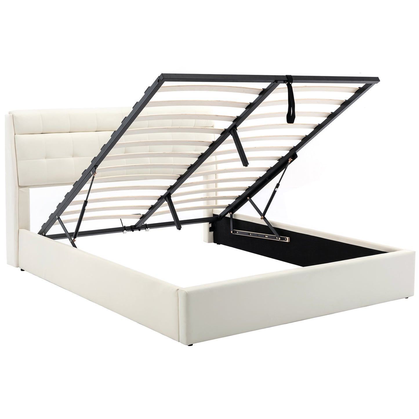 Faux Leather Bed Frame with Bed Box and Concealed Headboard Storage