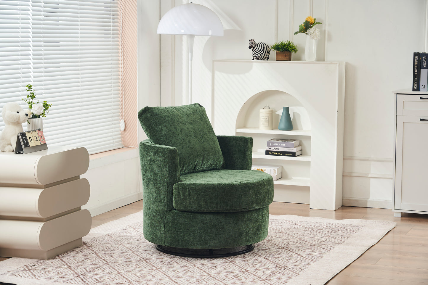 Chenille Swivel Armchair with Thick Foam Pad Back Cushion