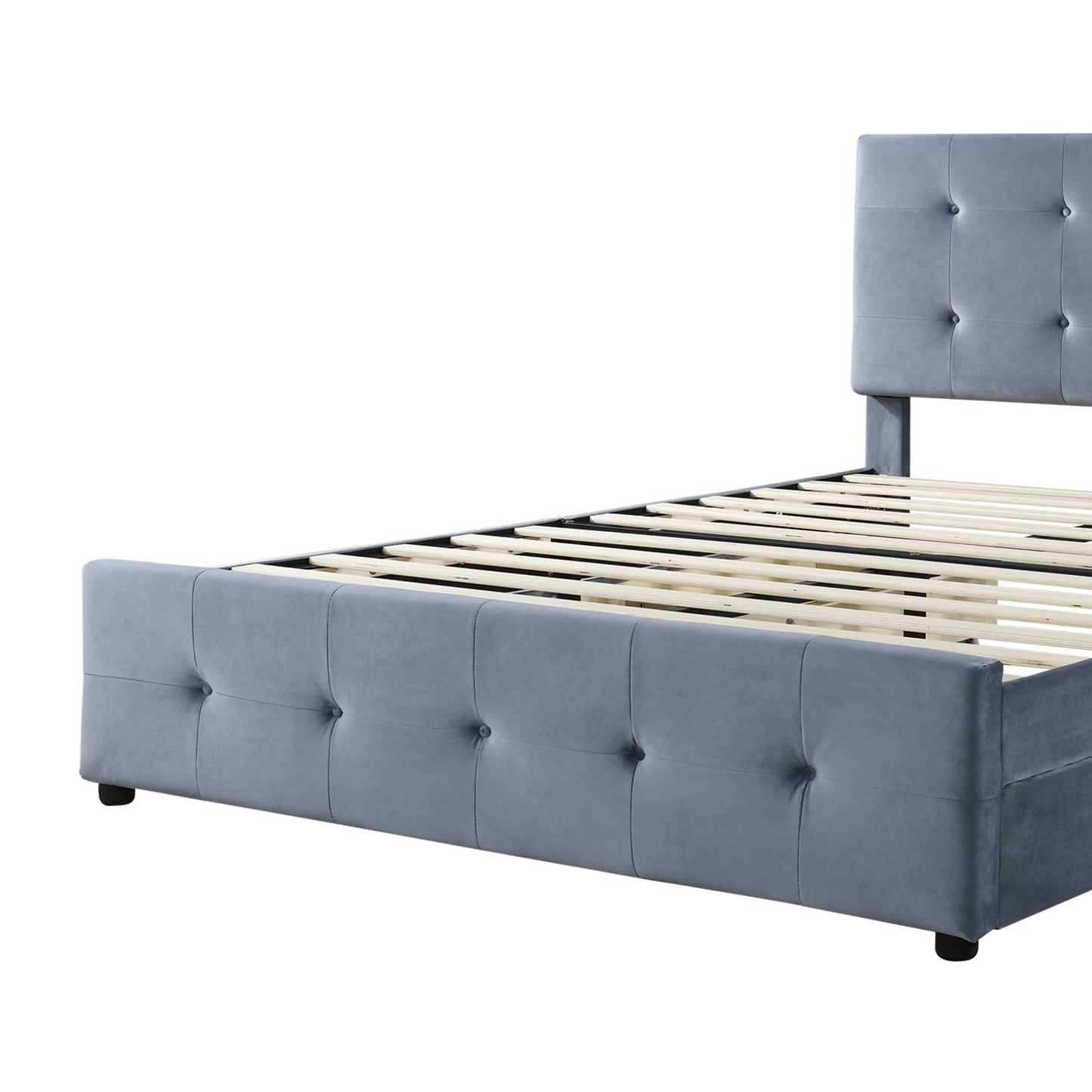 Double Velvet Upholstered Bed with 4 Storage Drawers and Adjustable Tufted Button Headboard