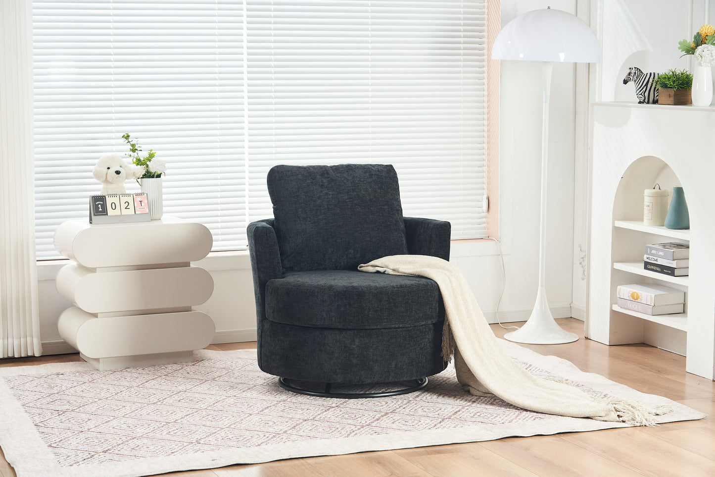 Chenille Swivel Armchair with Thick Foam Pad Back Cushion