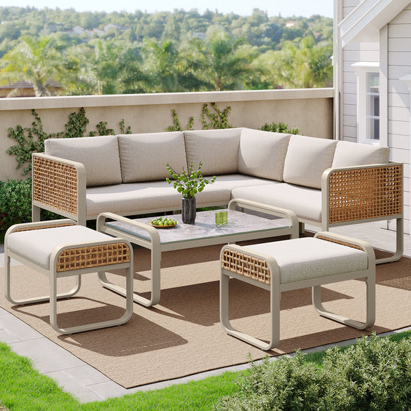 Rattan 7 Seater Outdoor Furniture Set with Stools and Coffee Table