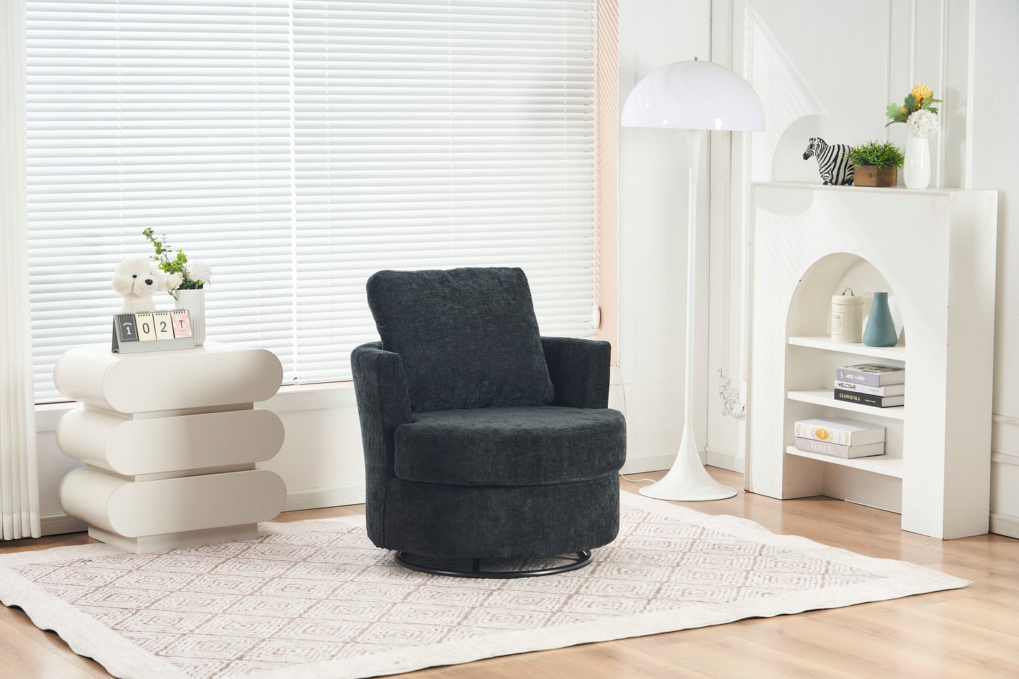 Chenille Swivel Armchair with Thick Foam Pad Back Cushion