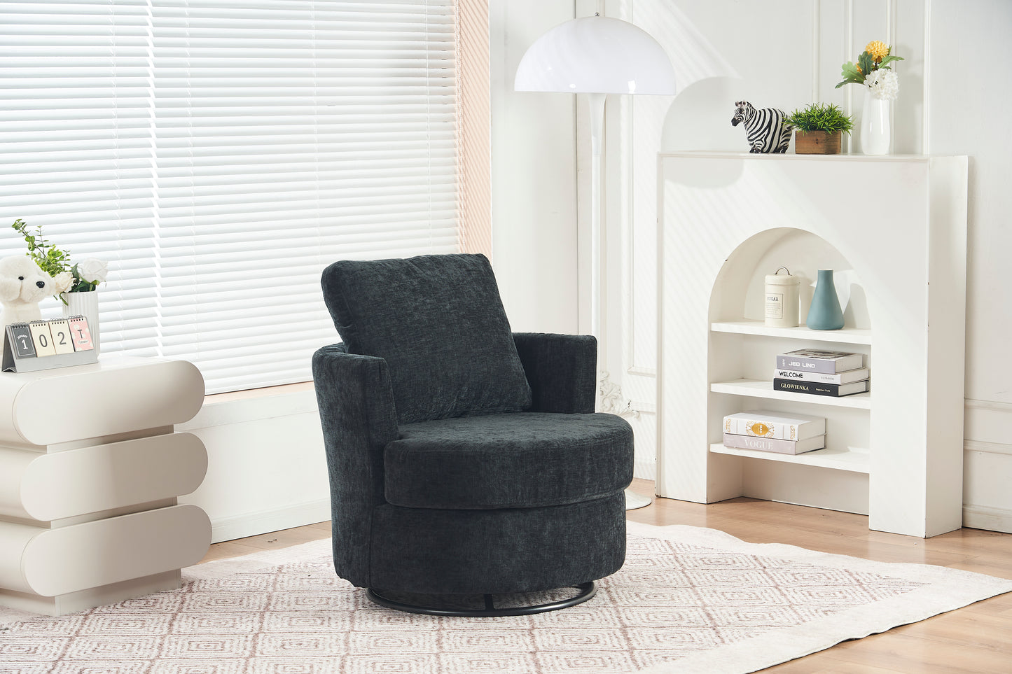 Chenille Swivel Armchair with Thick Foam Pad Back Cushion