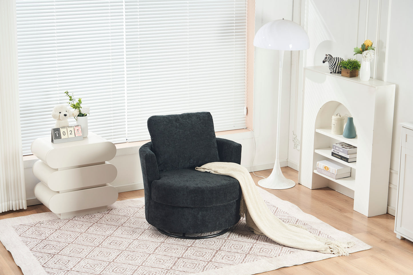 Chenille Swivel Armchair with Thick Foam Pad Back Cushion