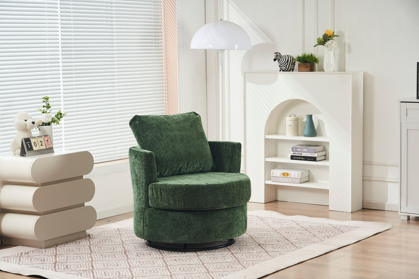 Chenille Swivel Armchair with Thick Foam Pad Back Cushion