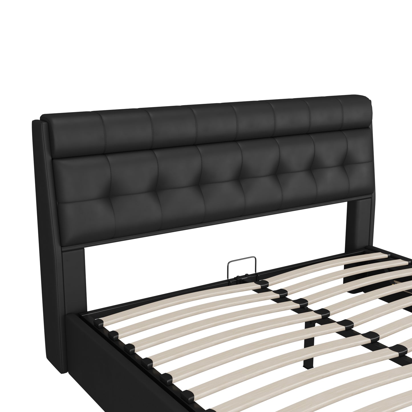 Faux Leather Bed Frame with Bed Box and Concealed Headboard Storage