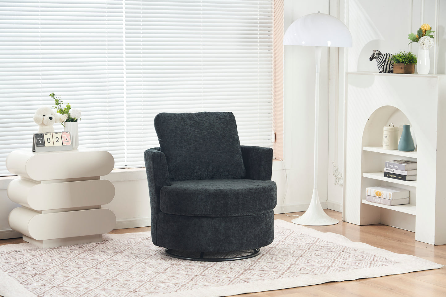 Chenille Swivel Armchair with Thick Foam Pad Back Cushion