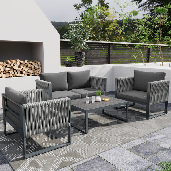 Rope Outdoor Furniture Set with Coffee Table Grey