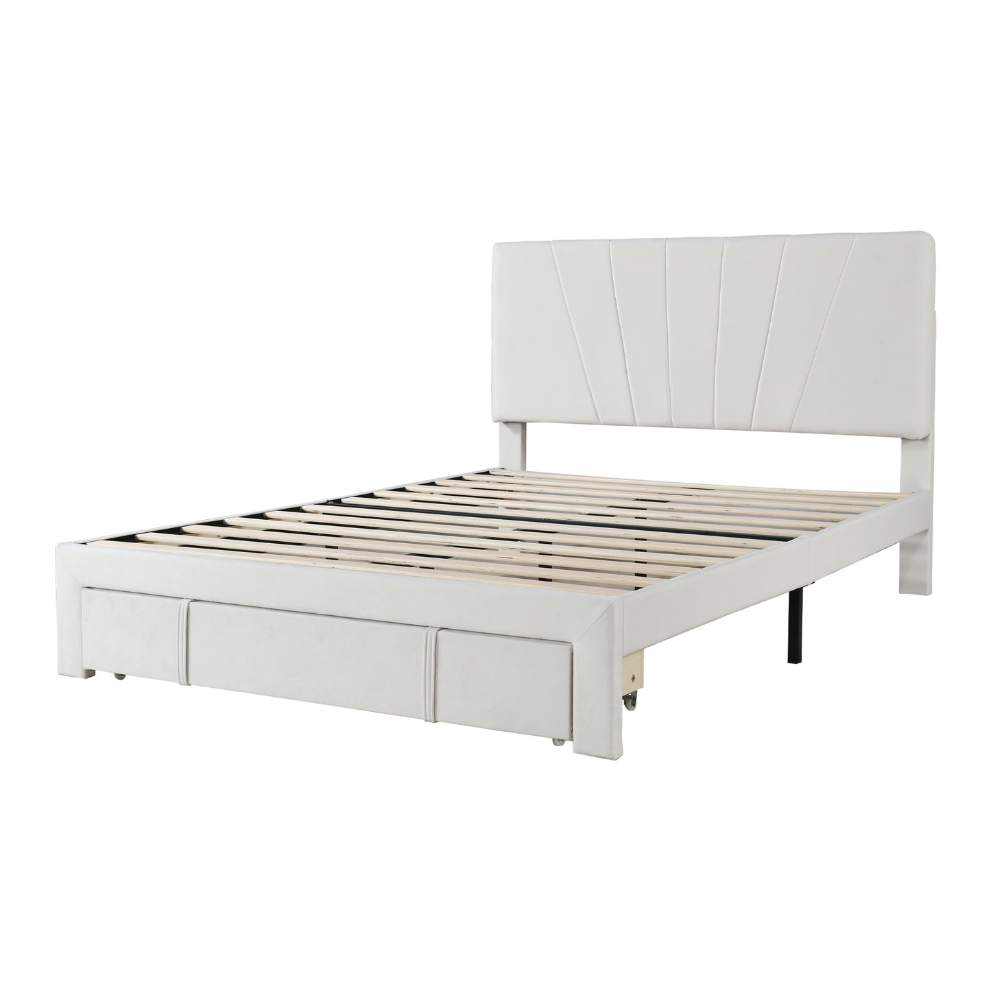 Double Velvet Upholstered Bed with a Big Storage Drawer and Adjustable Headboard