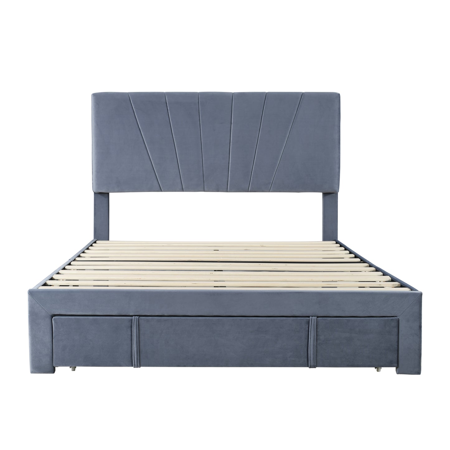 Double Velvet Upholstered Bed with a Big Storage Drawer and Adjustable Headboard