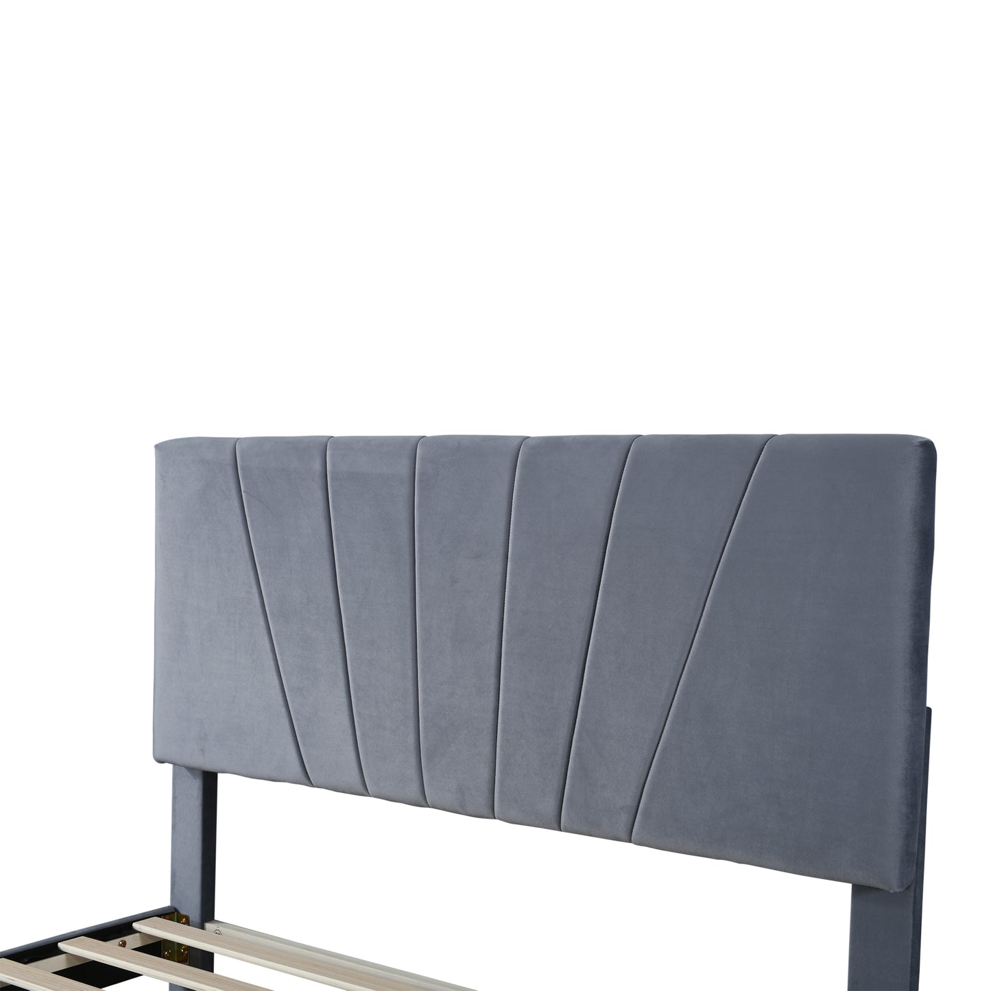 Double Velvet Upholstered Bed with a Big Storage Drawer and Adjustable Headboard